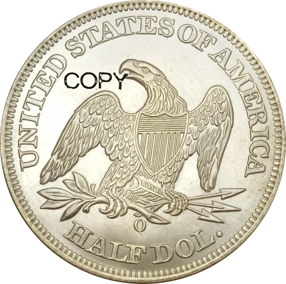 

United States Liberty Seated Half Dollars No Motto Above Eagle 1858 O Brass Plated Silver Copy Coin