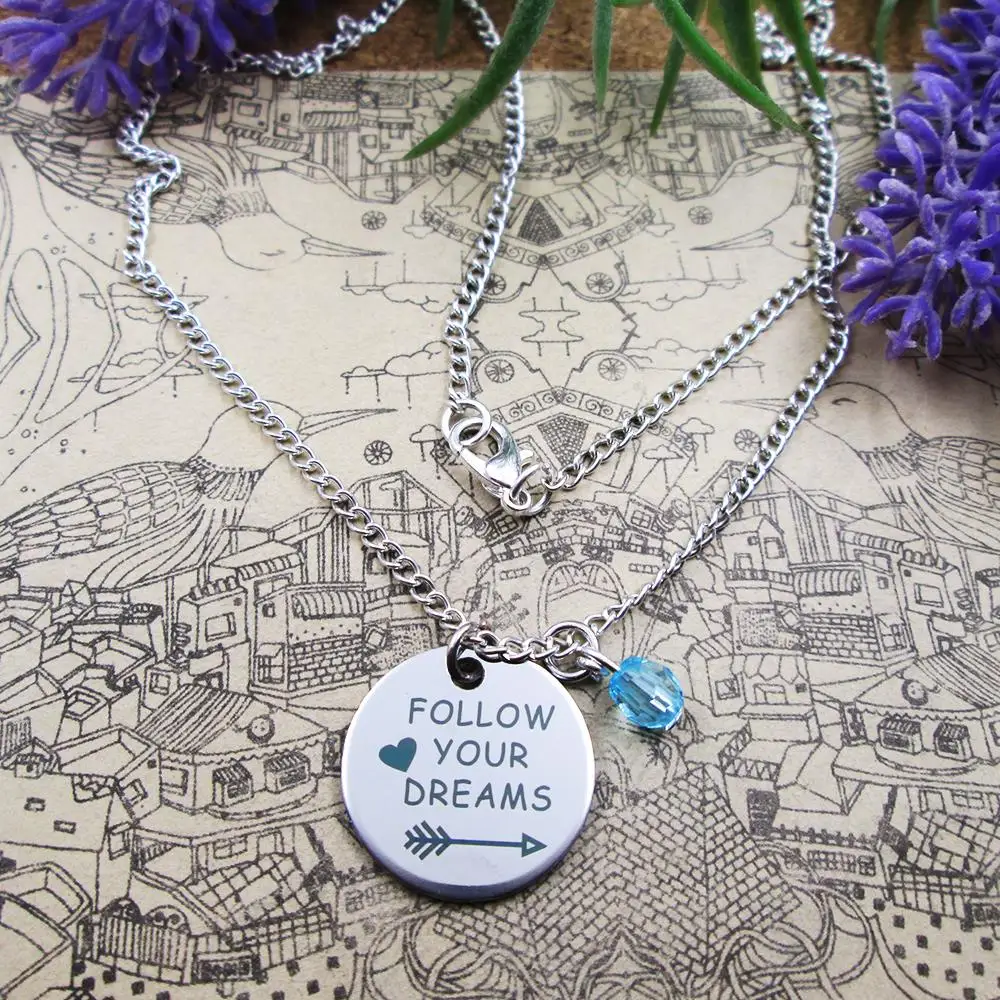Модное кольцо из нержавеющей стали с подвесками и надписью follow your dreams серебряным