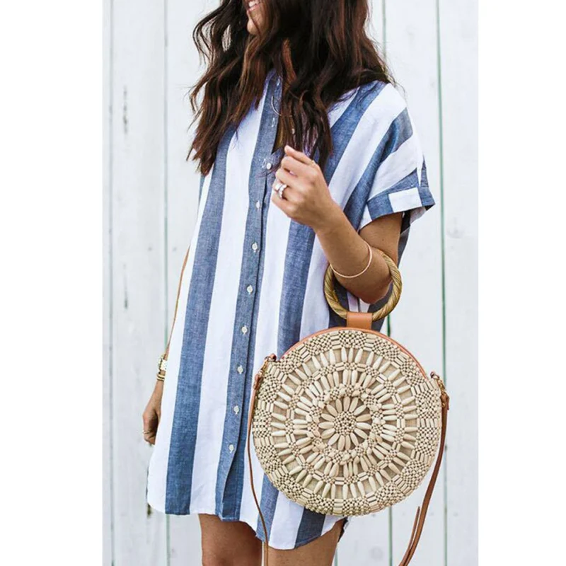 Летняя женская рубашка в полоску с коротким рукавом Классическая и элегантная