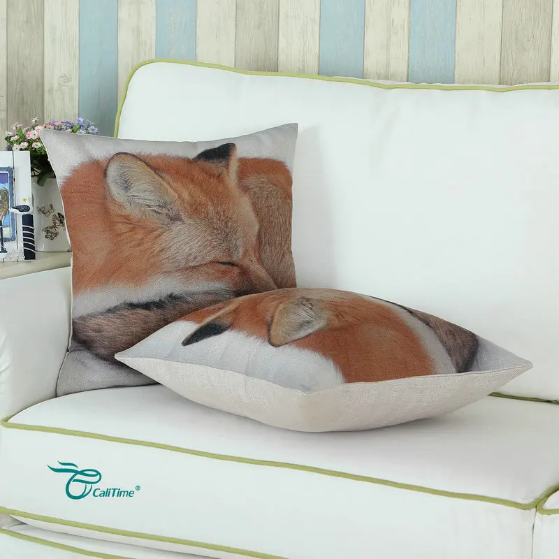 2PCS CaliTime Decorative Pillows Shell Cushion Cover Home Sofa Car Fox Sleeping 18&quot X (45cm 45cm) | Дом и сад