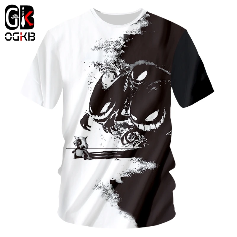 OGKB Мужская свободная Черно белая футболка с круглым вырезом забавная 3D принтом и