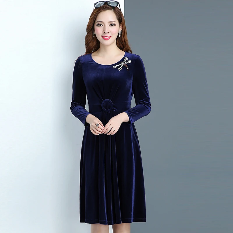 Осень зима 2018 новое Золотое бархатное элегантное платье А силуэта женское