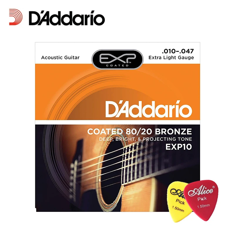 

D'Addario EXP10 with NY Steel Acoustic Guitar Strings, 80/20, Coated, Extra Light, 10-47 Daddario Guitar String(With 2pcs Picks)