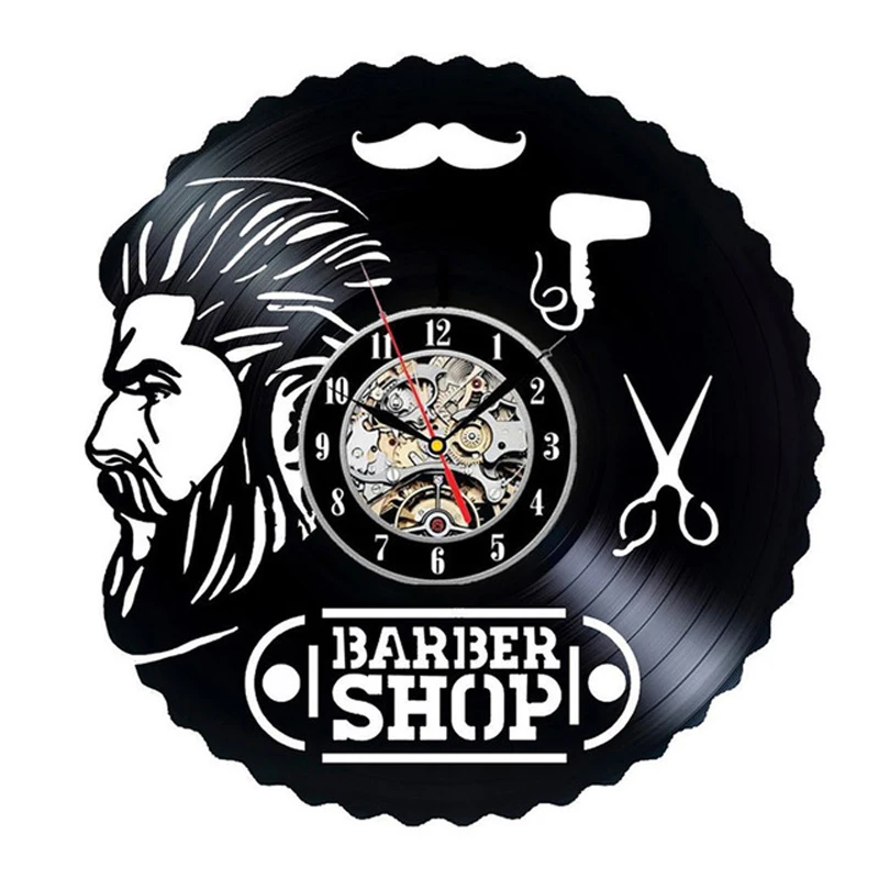 17 Настенные часы Horloge Мураль Парикмахерская настенные часы современный барбершоп украшение Виниловая пластинка Висячие парикмахерские часы для салона - Цвет: 17