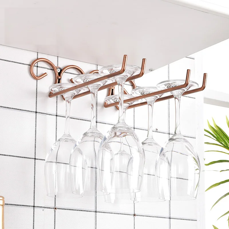 Wall-mounted double-row red wine cup rack hanging upside-down and elevated kitchen restanrant holder | Обустройство дома