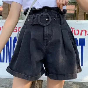 Джинсовые шорты женские, с высокой талией, в стиле ретро, голубые, повседневные, летние, широкие, размера плюс 5XL!