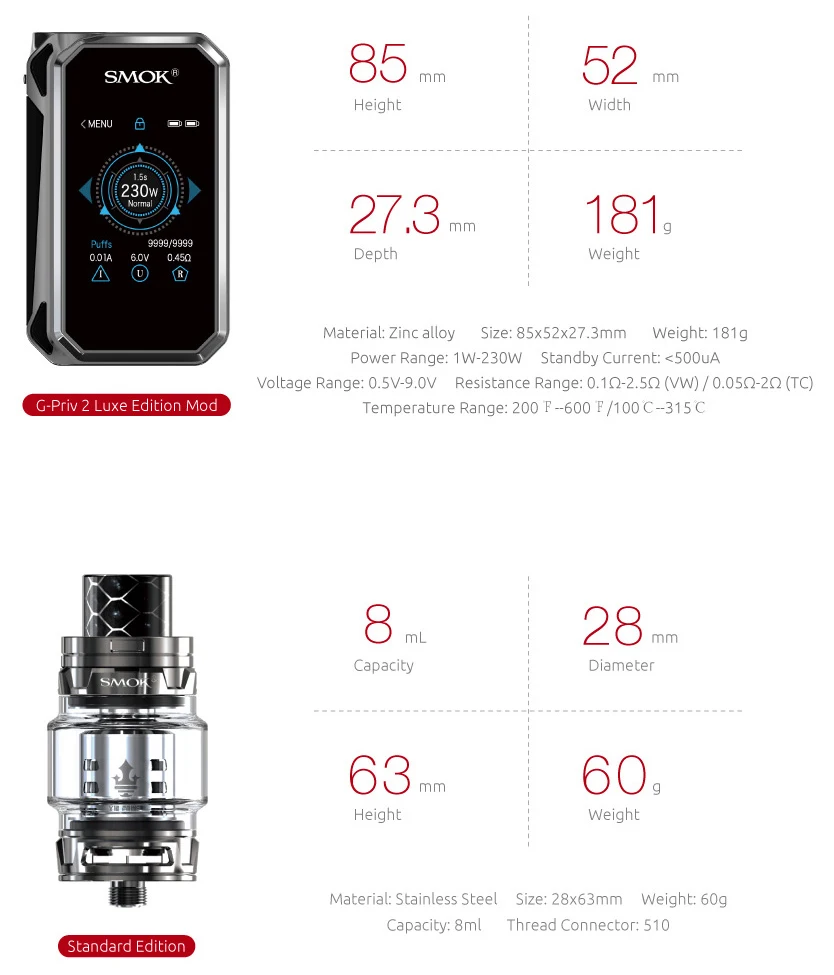 Оригинальный набор SMOK G PRIV 2 Luxe Edition GPRIV 230 Вт электронная сигарета с сенсорным
