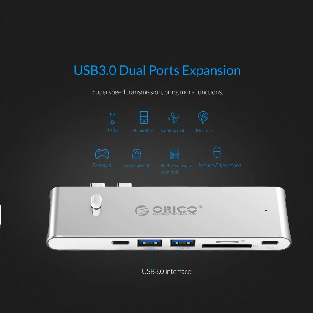 Usb концентратор ORICO с разъемом типа C для HDMI TF SD USB 3 0 Thunderbolt адаптер Apple Macbook Pro