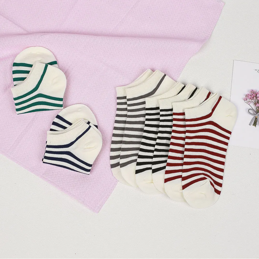 5 пар/партия женские хлопковые носки Осенние новые полосатые спортивные тапочки