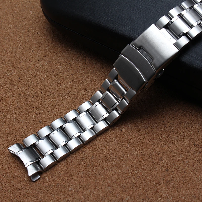 

Stainless Steel Watchband 18mm 20mm 22mm 24mm Strap Wristband Curved End Solid links Safety Buckle Bracelet bands Fit seiko mens