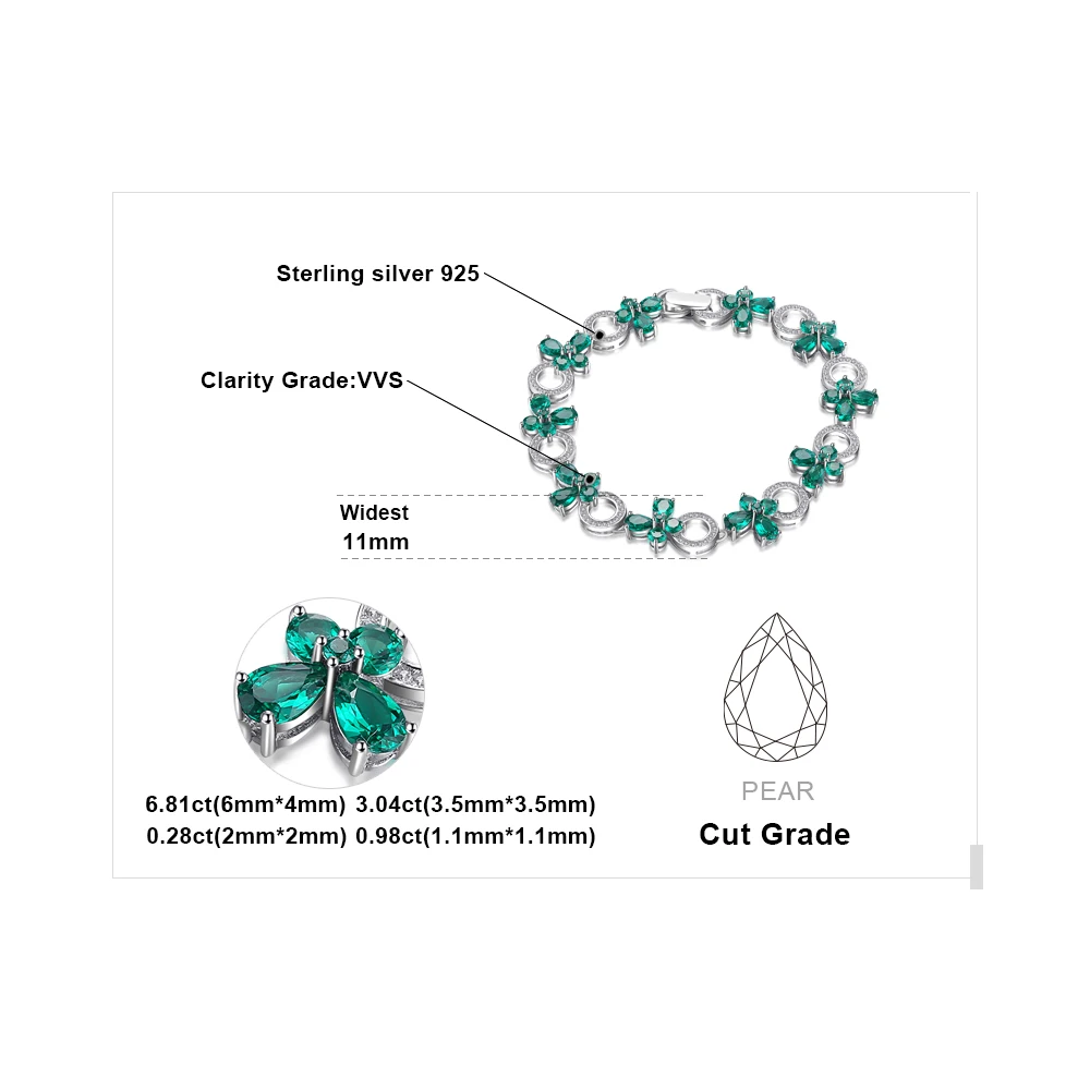 JewelryPalace Форме Бабочки 6.8ct Создана Изумруд Теннисный Браслет Для Женщин Стерлингового Серебра 925 Изящных Ювелирных Изделий
