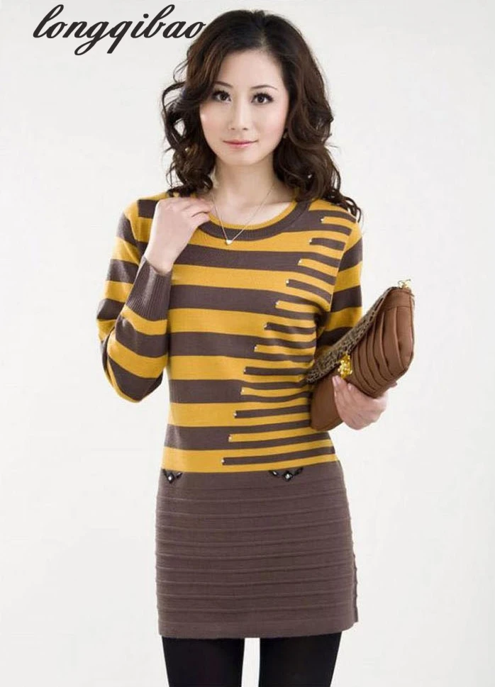 Middle-aged Autumn And Winter Loose Plus Size Mother Dress Sweater Women Long Bottoming Knitwear Dresses | Женская одежда