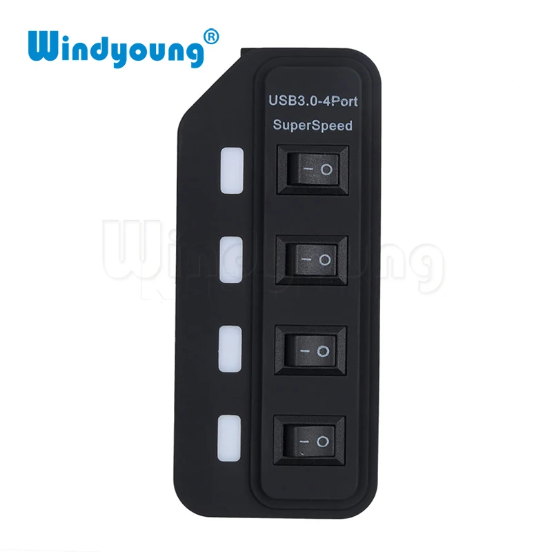 Windyoung USB 3,0 концентратор USB-A до 4 портов USB3.0 с СВЕТОДИОДНЫЙ Переключатель ВКЛ/ВЫКЛ дополнительный DC 5 в блок питания USB разветвитель адаптер для мыши ПК