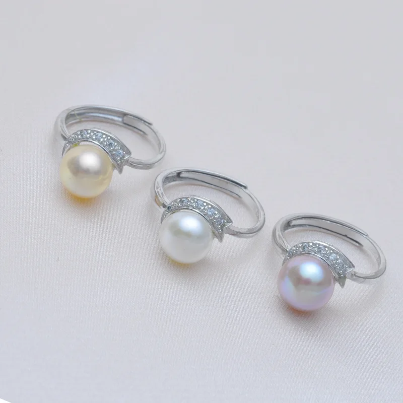ASHIQI настоящие кольца с натуральным пресноводным жемчугом для женщин Свадебные 925