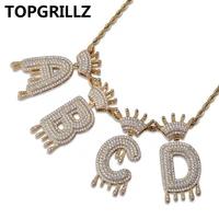 a z initial bubble letter name crown drip letters pendant necklaces men women gold silver color cz hip hop jewelry gifts