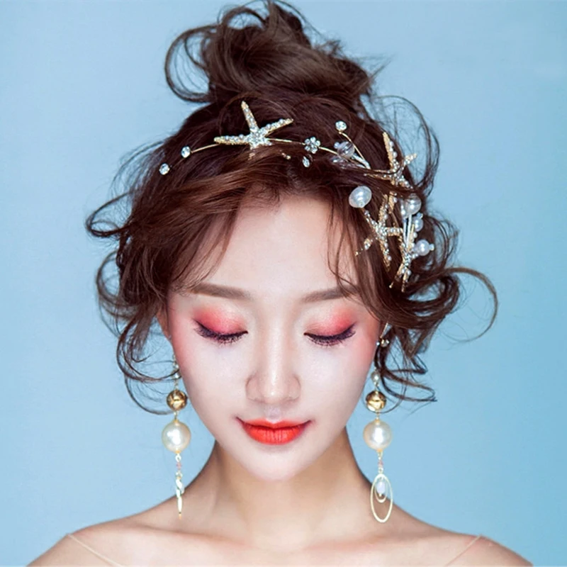 HIMSTORY новые золотые звезды украшения для волос жемчужные стразы тиары головные