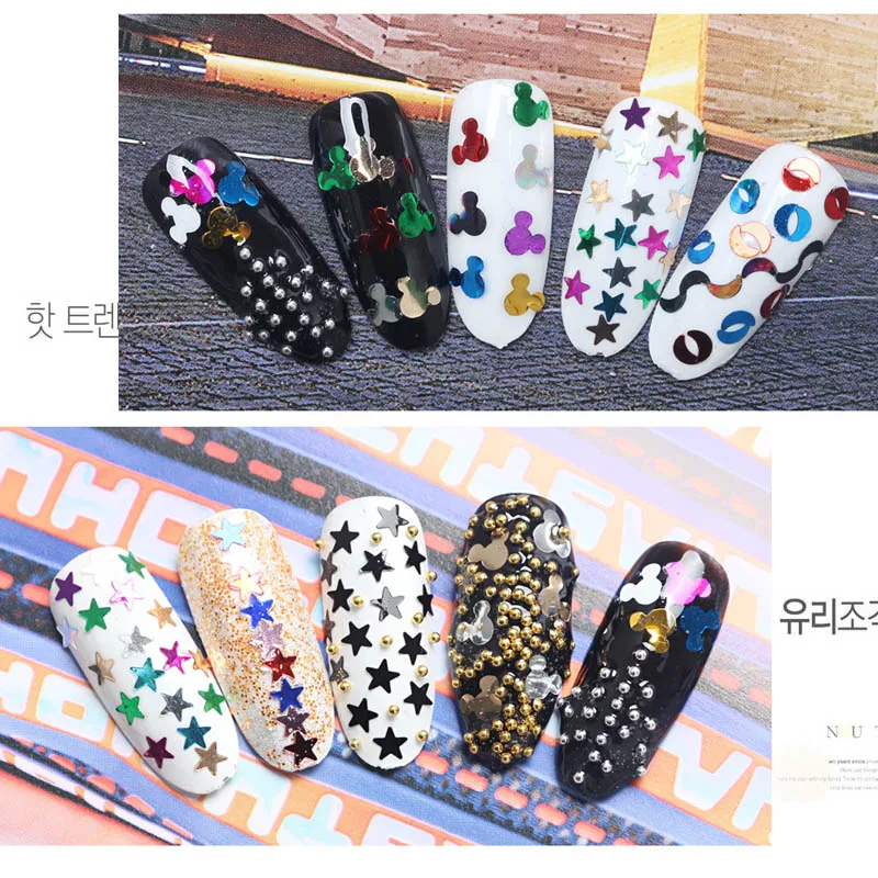BlueZoo 12 box/set Cute Cartoon Nail Sticker Glitter Manicure Accesseries Studs Decoration Plastic Slices DIY Tips | Красота и
