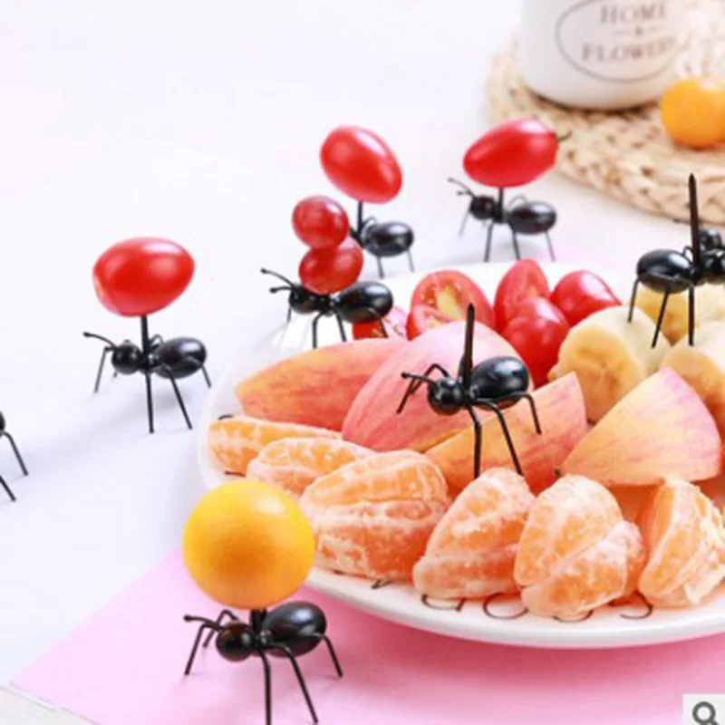 12 шт DIY Мини вилка для фруктов в форме муравья пластиковые украшения для кухни бар детский десерт вилки посуда животные еда выбрать зубочистка с муравьем
