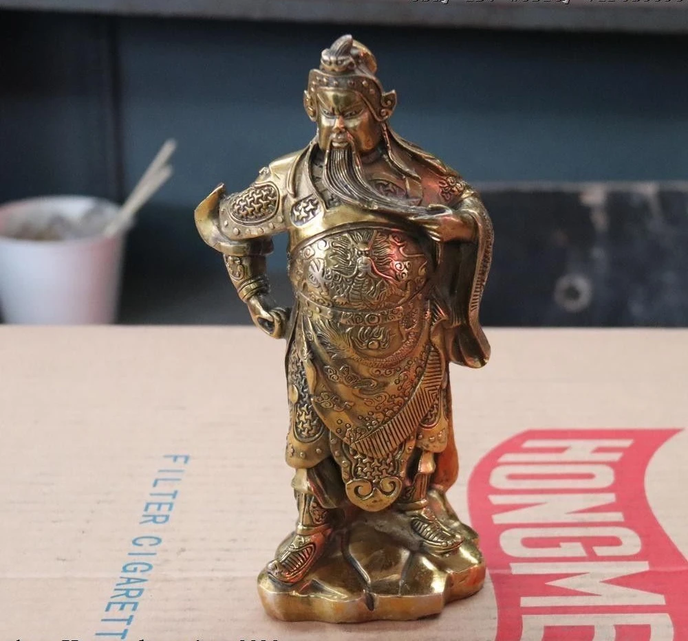 9Chinese Folk Pure Brass Copper Dragon Guan Gong Yu Warrior Buddha Statue | Дом и сад