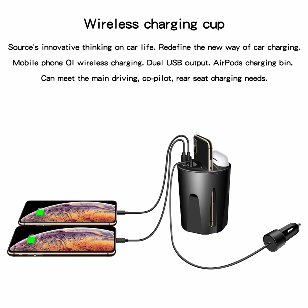 QI Беспроводное Автомобильное зарядное устройство чашка для airpods iPhone X 8 Plus XR XS Max