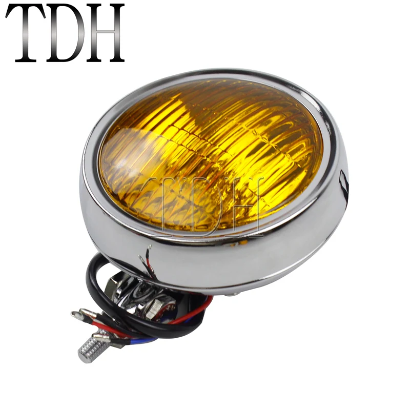 

Винтажные Янтарные линзы мотоциклетные алюминиевые 4,5 "фары для Harley Cafe Racer Choppers Bobber XS650 настраиваемый болт на переднюю фару