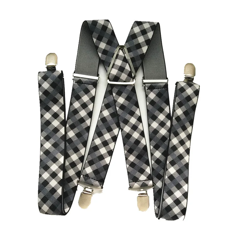 

Unisex Large Size Suspenders Elastic Adjustable Braces for Teenager Adult Men Women 4 Clips on Plaid Color BD064