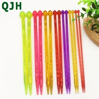qjh brand 14pcsset multicolor high quality plastic crystal knitting needles weaving tools acrylic needle for scarf sweater 26cm