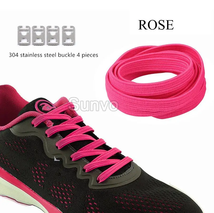 Rose Red Эластичные шнурки без шнуровки, шнурки для кроссовок, обувь на плоской подошве для детей и взрослых, спортивный резиновый шнурок, шнурки, шнурки, аксессуары - Цвет: Rose Red