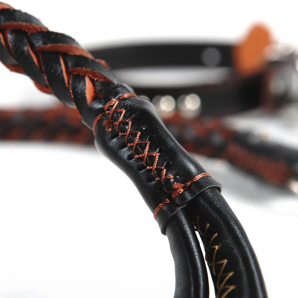 Large dog chain leash leather collar lead for M/L dogs pet supplies | Дом и сад