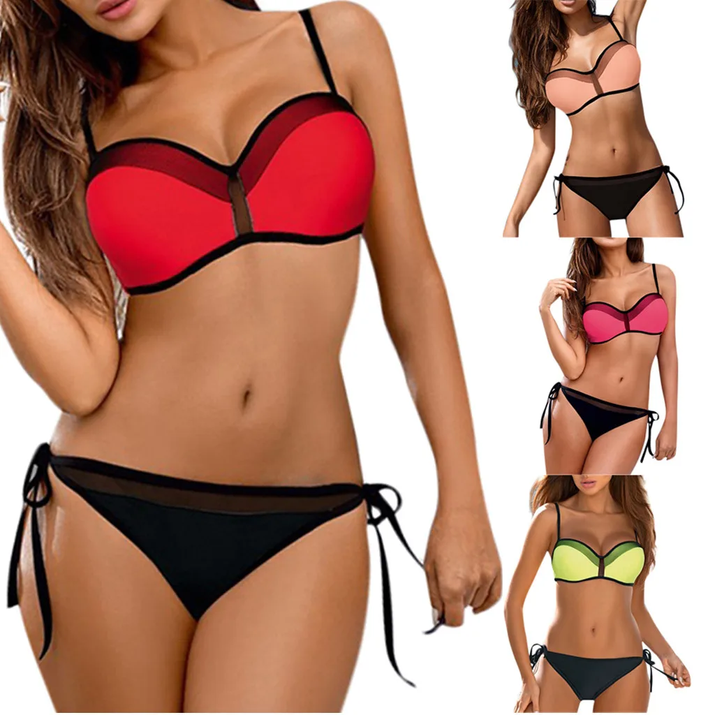 Модные женские туфли пикантные пляжные Холтер бикини бюстгальтер с прокладками