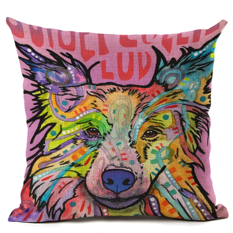 Мультяшный стиль Цветная собака 3 с принтом льняной Хлопковый чехол для подушки