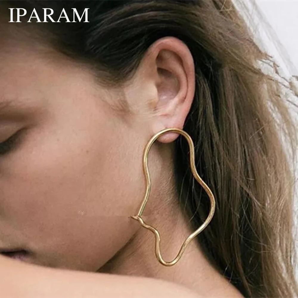IPARAM новые золотые геометрические нестандартные металлические серьги винтажные