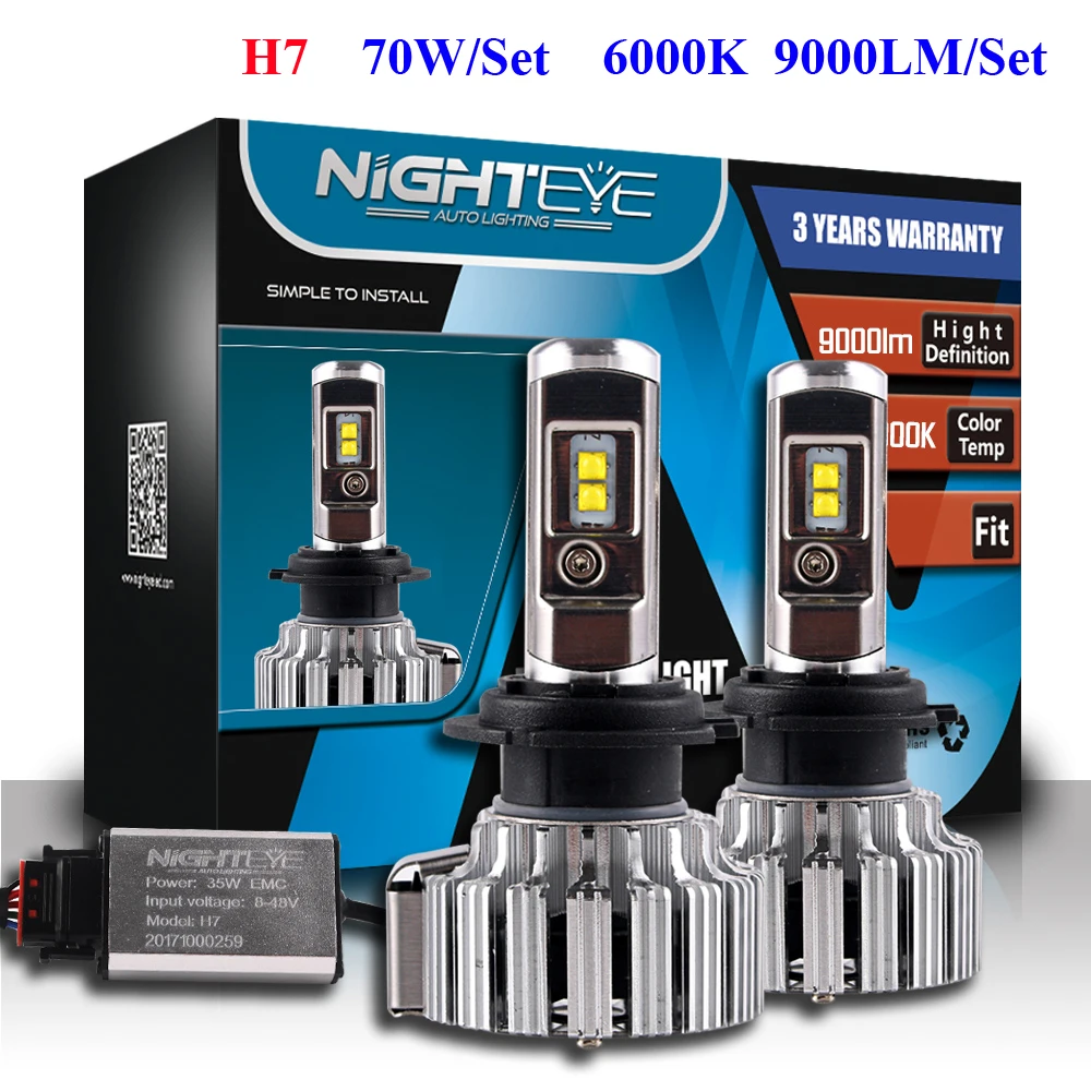 NIGHTEYE 2 шт. светодиодный чипы H7 наборы светодиодных фар авто Стайлинг головного