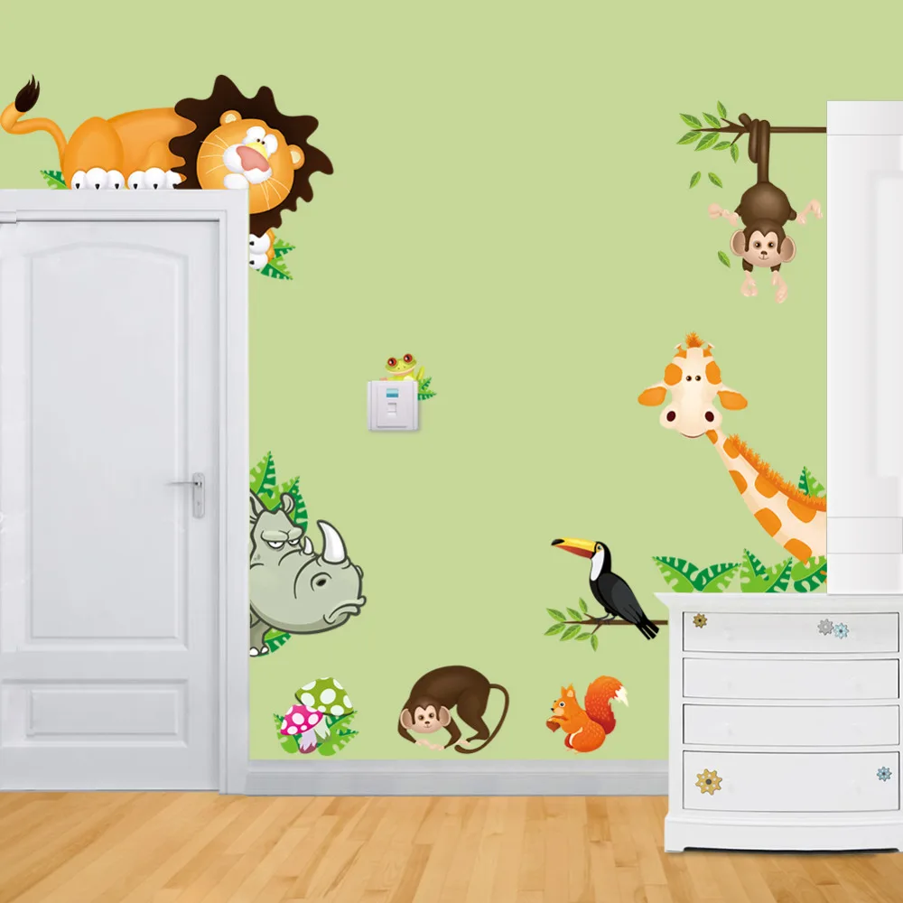 % Cute Animal Live in Your Home DIY Wall Stickers/ Home Decor Jungle Forest Theme Wallpaper/Gifts for Kids Room Decor Sticker