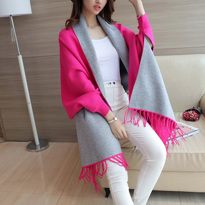 2019 New Spring Autumn Women Fashion Tassels Sweater Coat Shawl Cardigan Cloak Knitting Winter Women's 10 Color L397 |