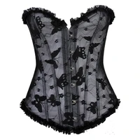 womens steampunk steel boned corset sexy lace up sexy transparent butterfly overbust gothis wedding black mesh overbust corset