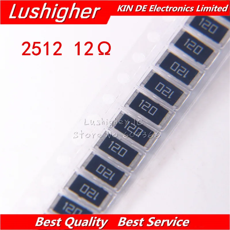 50 шт. 2512 SMD 1 Вт 5% 12R 12 Ом 12 Ом 120 Ом маркировка: резистор
