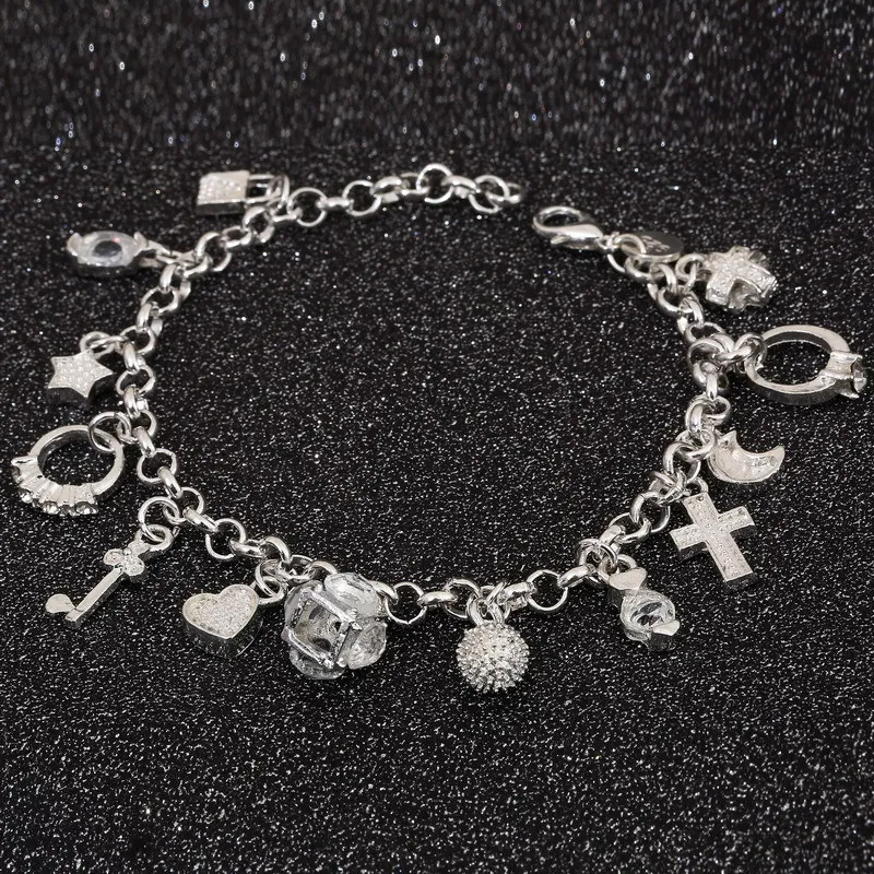 925 Free Shipping Silver Bracelet Bangle Luxury Fashion Jewelry 13 Pendants Bracelet/advaivca avaajmha | Украшения и аксессуары