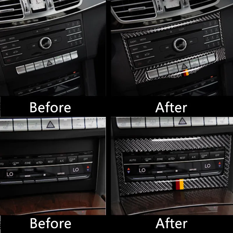 Car Center Console Air Conditioning CD Panel Decoration Sticker Trim For Mercedes Benz E Class W212 2014 15 Carbon Fiber Decals|Лепнина для