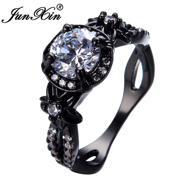 White Ring JUNXIN женские кольца в стиле бохо с цветочной звездой для женщин, Черное золото, королевский синий, красный, розовый, фиолетовый циркон, камень, обручальное кольцо, ювелирное изделие - Цвет основного камня: White Ring