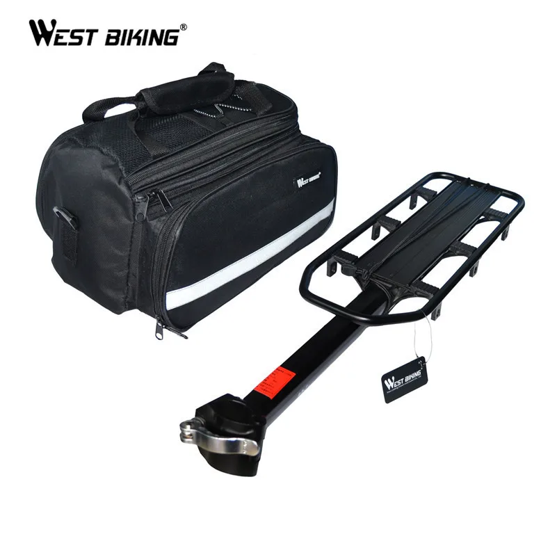 Black WEST BIKING 50 кг Ёмкость велосипед стеллажи для выставки товаров+ сумка Водонепроницаемый велосипеда сзади дождевик Сумка объем 10-25L для верховой езды велосипедная сумка для велосипеда - Цвет: Black