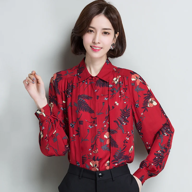 2XL брендовая рубашка из 100% шелка женские блузки весна-лето 2019 новые шелковые с