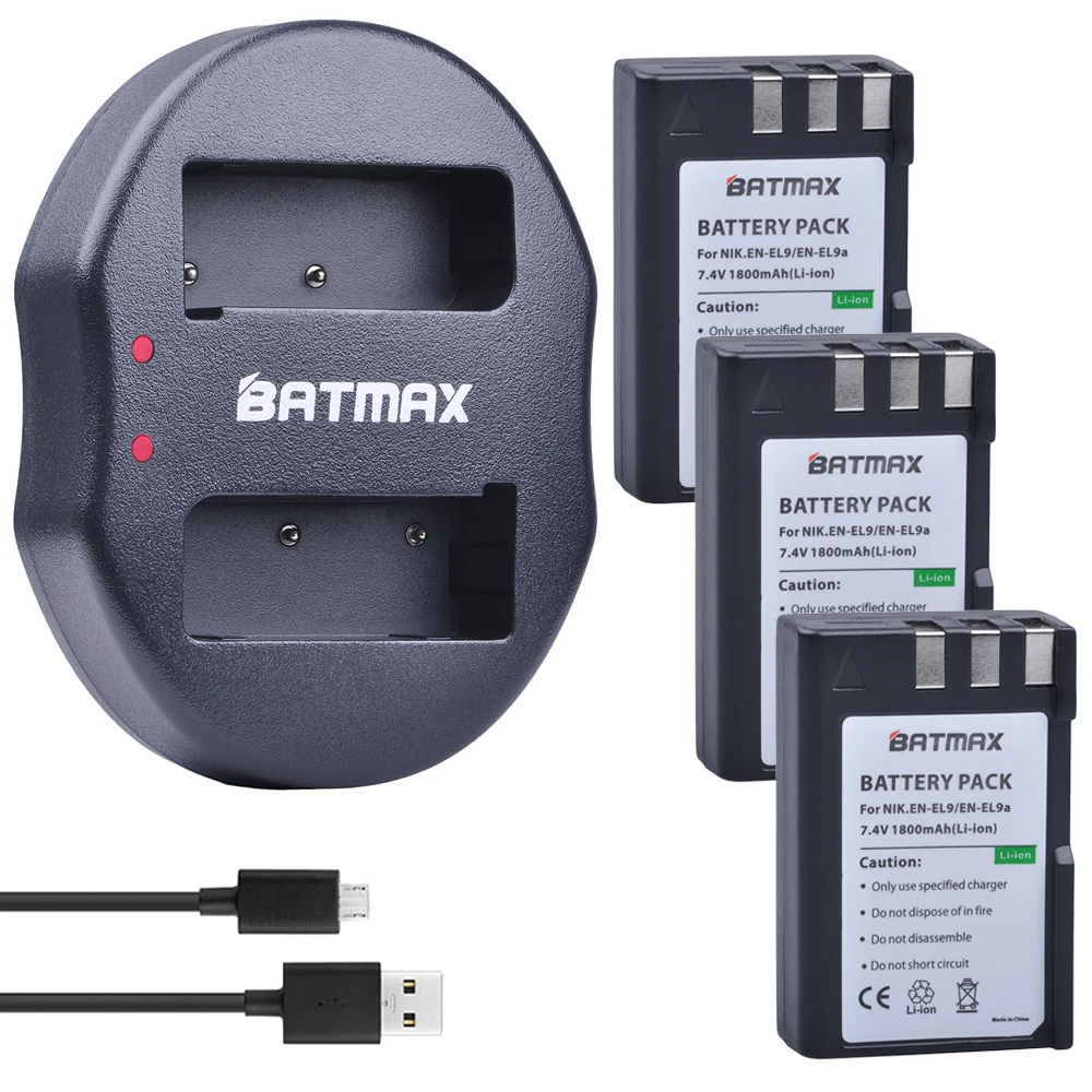 

3Pcs 1800mah EN-EL9 EN-EL9a EN EL9 Li-ion Battery Pack + USB Dual Charger for Nikon D40 D40x D60 D3000 D5000 Digital SLR Cameras