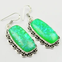 dichroic glass silver overlay on copper earrings 50mm e1936