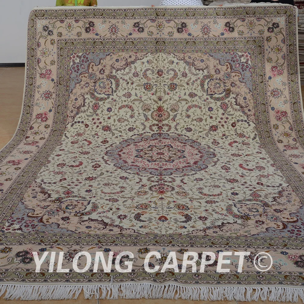 Yilong 9 'x 12' персидский шерстяной коврик Тебриз ручной работы изысканный qum