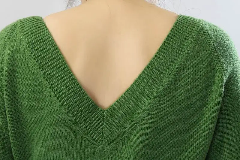 Чистый кашемировый свитер для женщин с глубоким v-образным вырезом пуловер из