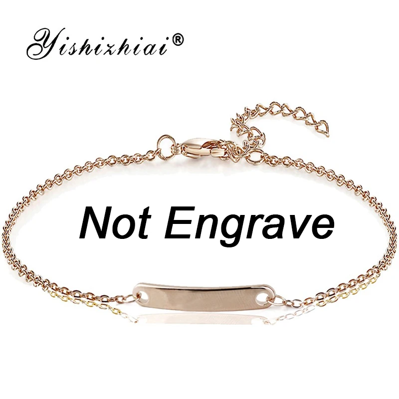 RoseGold(not engrave Пользовательское Имя ID бар браслет золото нержавеющая сталь начальный шарм браслеты для женщин персонализировать ювелирные изделия лучшие друзья подарок - Окраска металла: RoseGold(not engrave