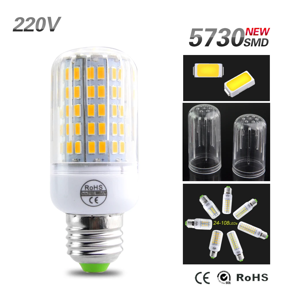 AmmToo E27 Led кукурузный светильник 5730 SMD быстрый отвод тепла пластиковая крышка Светодиодная кукурузная лампа 24 30 42 64 80 89 108 светодиоды лампада светодиодный светильник