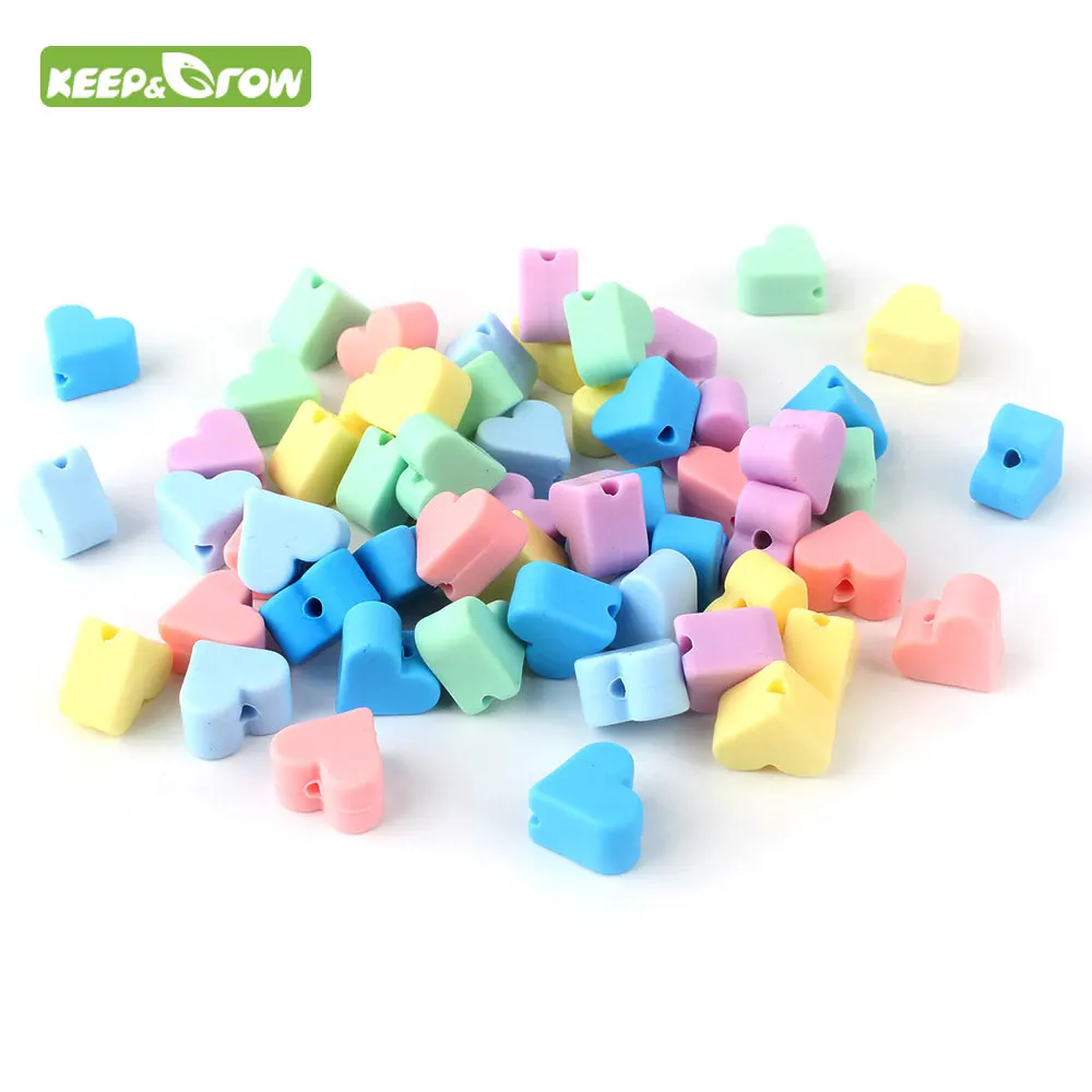 

KEEP&GROW 10Pc/lot Perle Silicone Beads Heart Shaped Silicone Teething Bead 14mm Baby Products DIY Necklace Nurse Gifts Toy