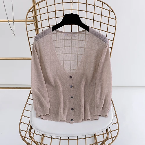 pinkcardigans Korobov корейские свободные повседневные тонкие летние кардиганы однобортные Три Четверти Свитера винтажные однотонные Sueter Mujer 78442 - Цвет: pinkcardigans